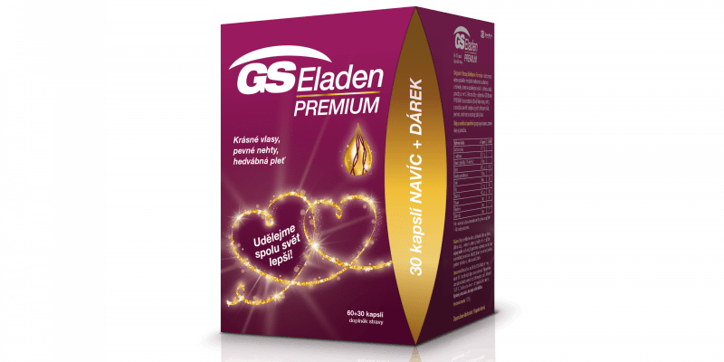 Ke krásným a zdravým vlasům vám pomůže doplněk stravy GS Eladen Premium. Obsahuje L-methionin, olej ze světlice barvířské bohatý na kyselinu linolovou, kyselinu křemičitou, biotin a další vitaminy skupiny B, vitamin A a stopové prvky.