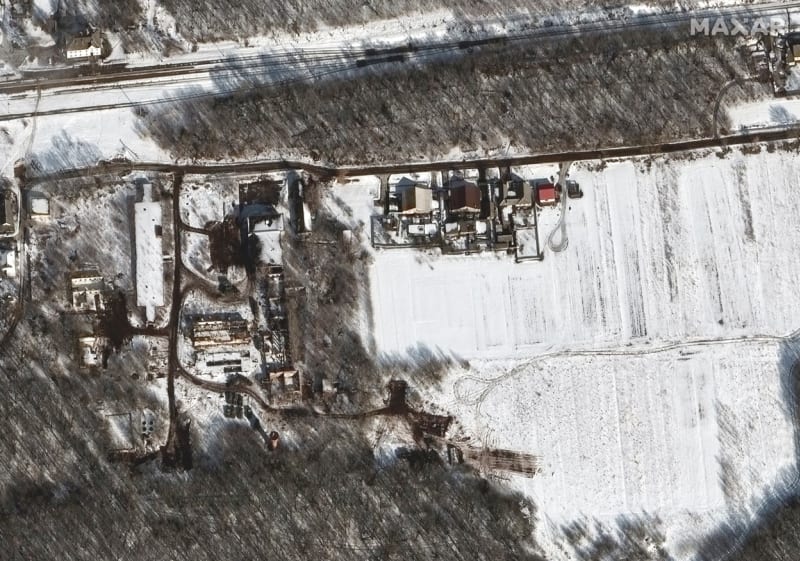 Satelitní snímek ukazuje rozmístění v průmyslové oblasti severozápadně od Bělgorodu v Rusku.