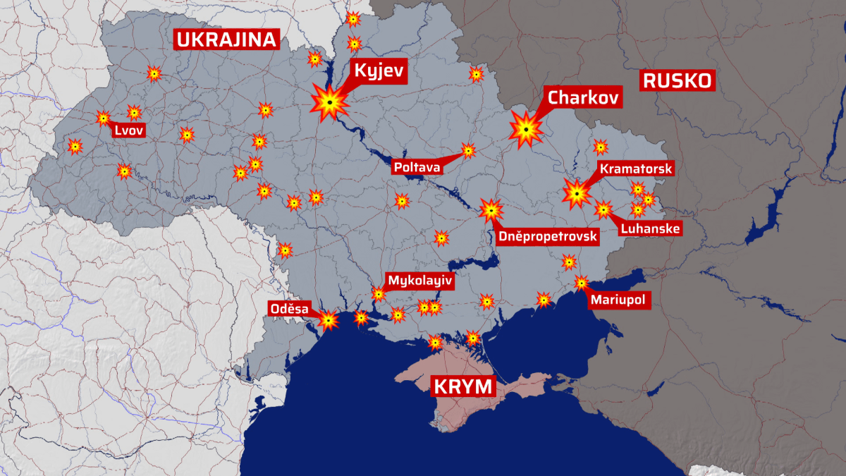 Mapa útoků na Ukrajinu