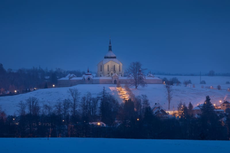 Kostel na Zelené Hoře v zimě