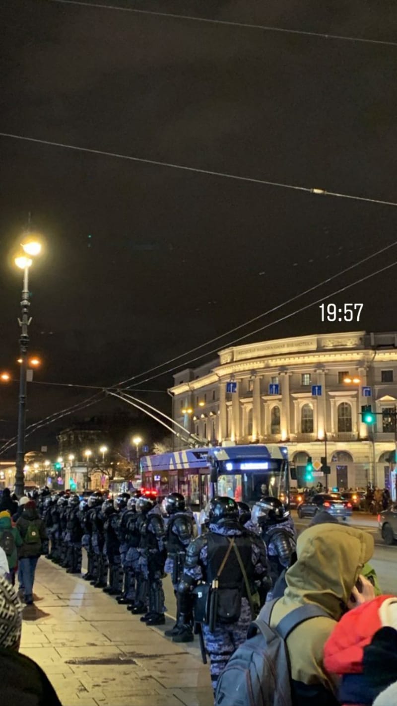 Na demonstraci v Petrohradu dohlíželi ruští policisté a bezpečnostní složky. Na protestující si posléze došlápli a řadu pozatýkali.