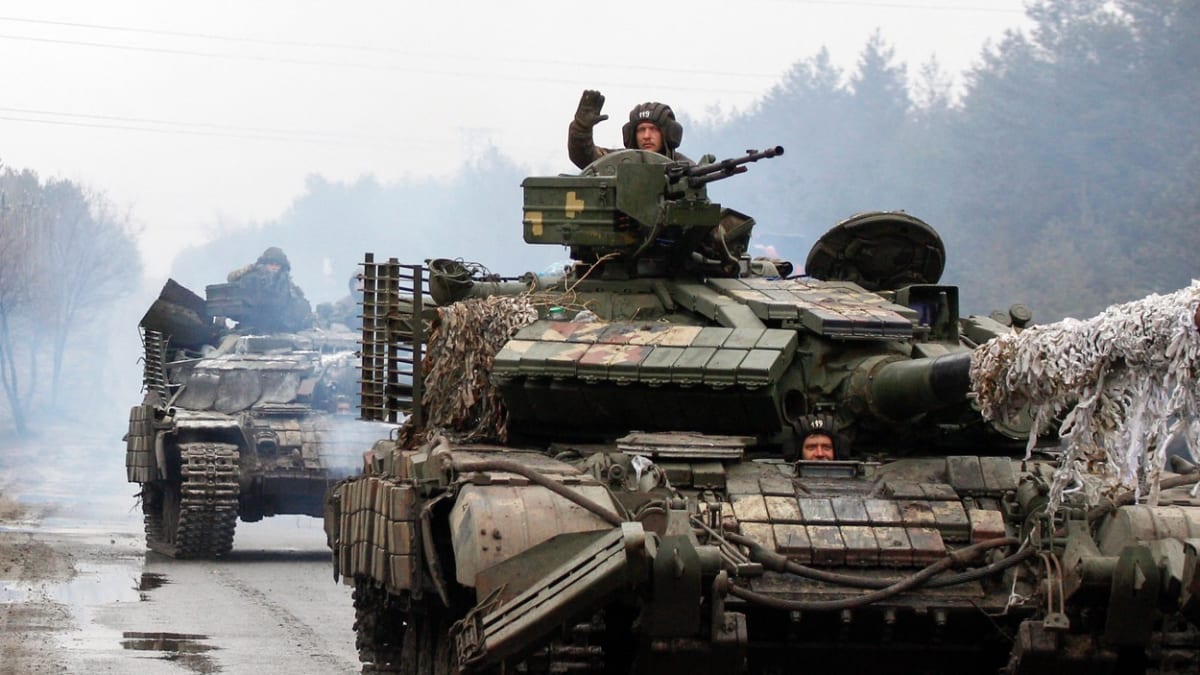 Ukrajinský tank v Donbasu (25. únor 2022)