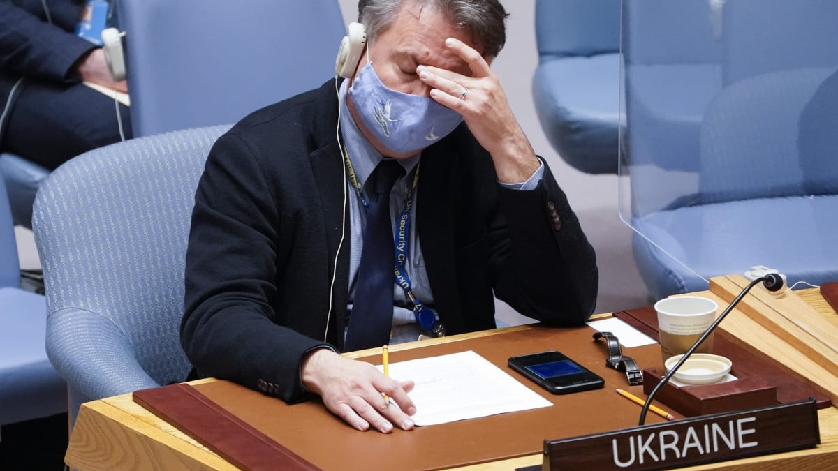Ukrajinský velvyslanec při OSN Serhij Kyslycja během jednání