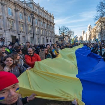Protesty proti válce na Ukrajině v Londně (26. 2. 2022)