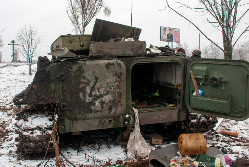 Zničený ruský transportér MT-LB, 26 února, Charkov
