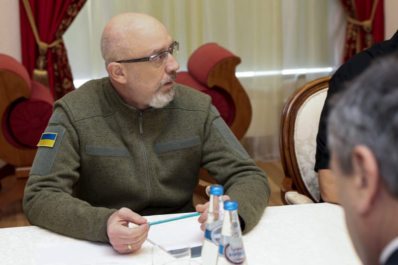 Ukrajinský ministr obrany Oleksij Reznikov na mírovém jednání v Gomelské oblasti. (28.2.2022)