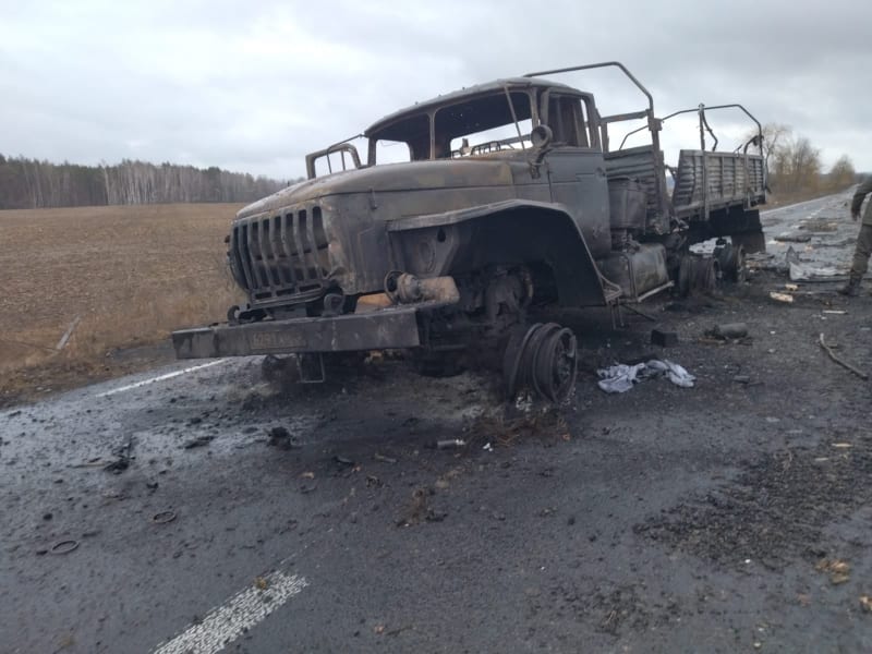 Zničená vojenská technika Rusů v Černigovské oblasti