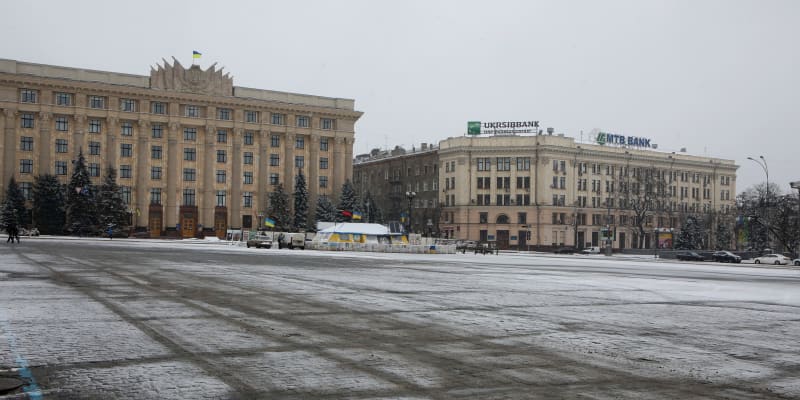 Centrální náměstí v Charkově na severovýchodě Ukrajiny před ruskou invazí