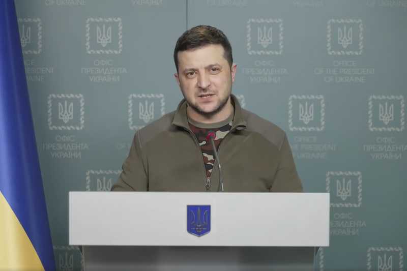 Volodymyr Zelenskyj při projevu 7. března