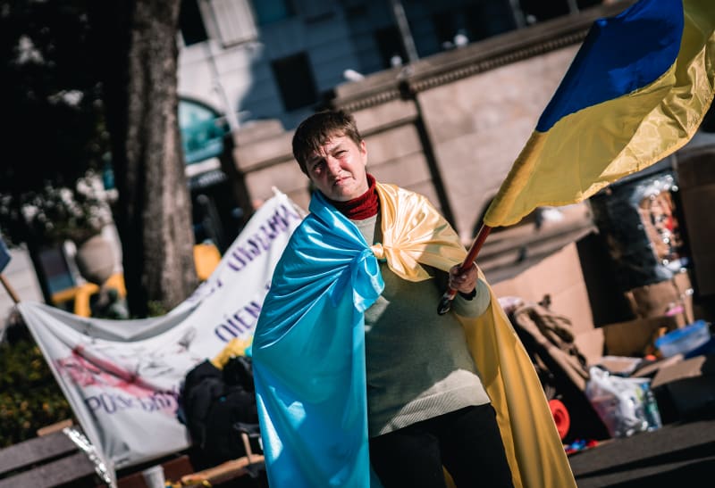 Demonstrace na podporu Ukrajině ve španělské Barceloně