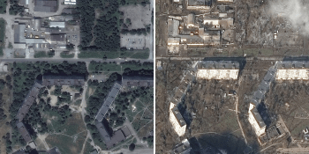 PŘED a PO katastrofě v Mariupolu. Snímky dokazují sílu ruského útoku nejen na porodnici
