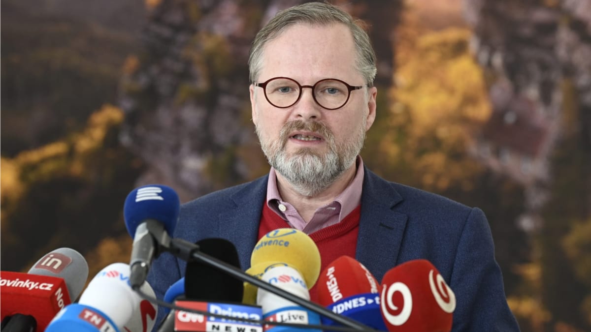 Petr Fiala (ODS) na tiskové konferenci po návratu z Kyjeva (16.3.2022)