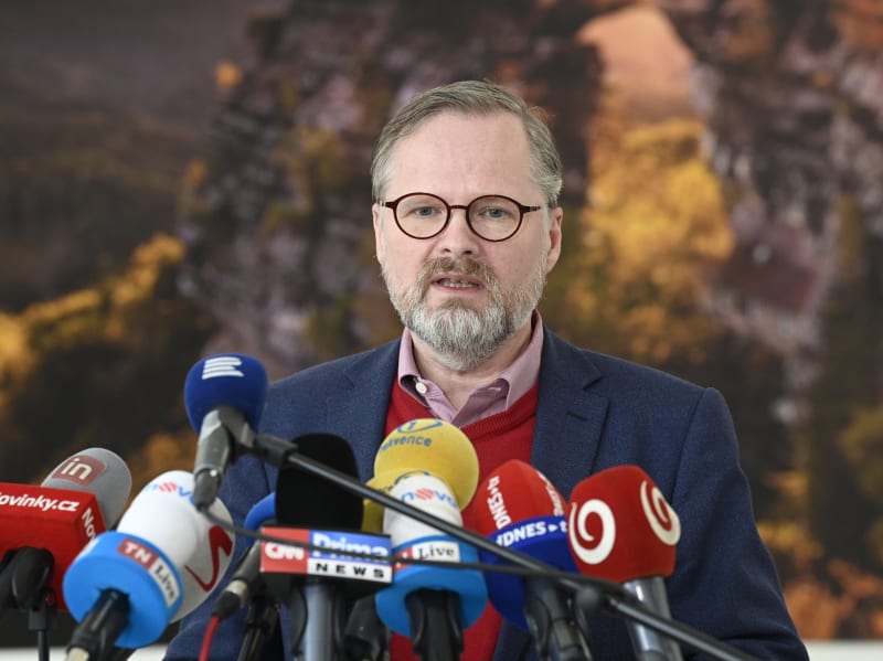 Petr Fiala (ODS) na tiskové konferenci po návratu z Kyjeva (16.3.2022)