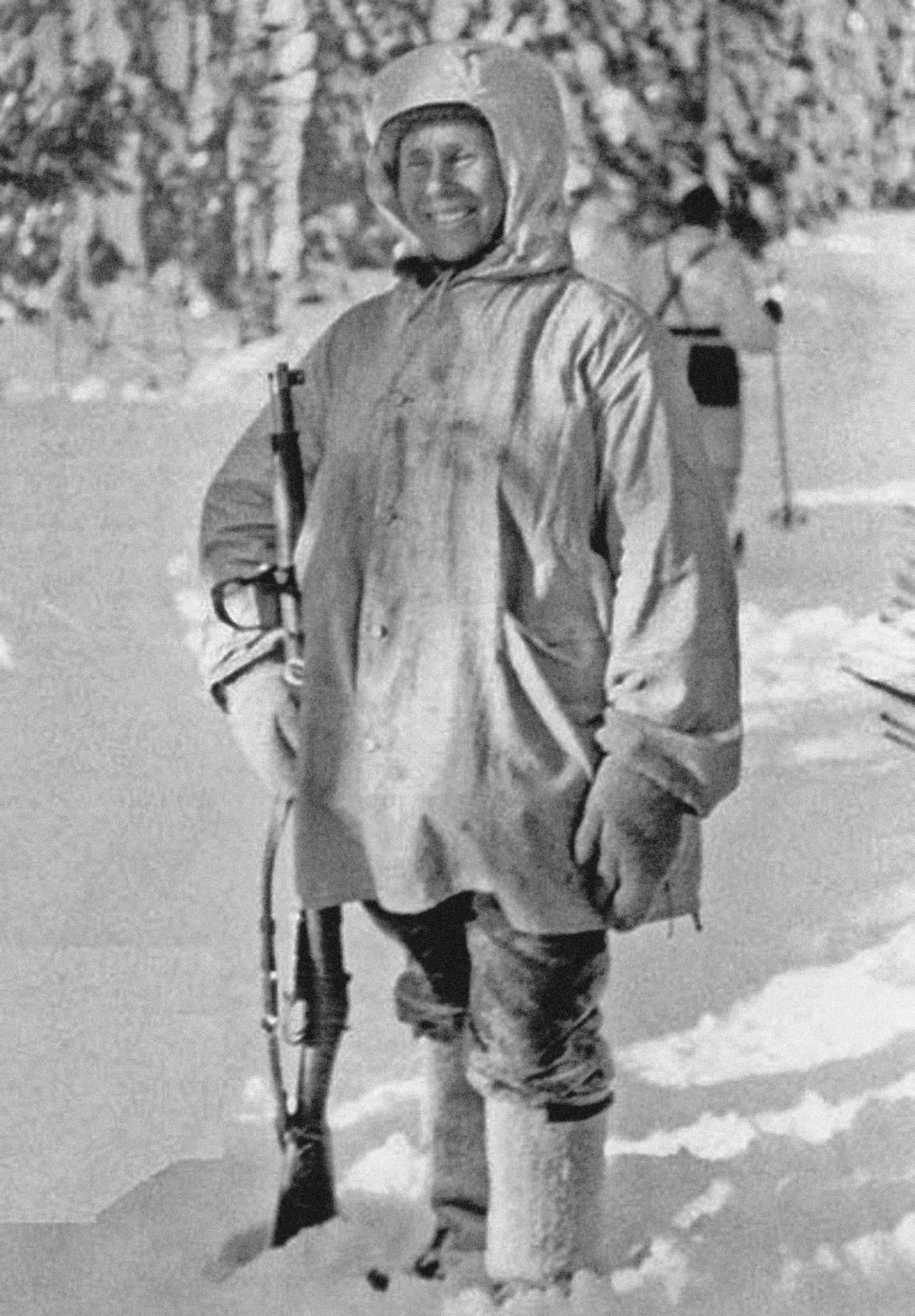 Finský sniper Simo Häyhä, postrach Sovětů v zimní válce.