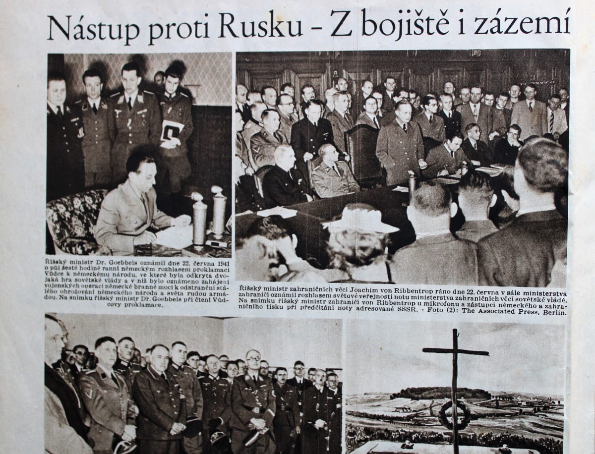 Zpráva v českém protektorátním tisku o zahájení speciální akce německé armády v Rusku v červnu 1941