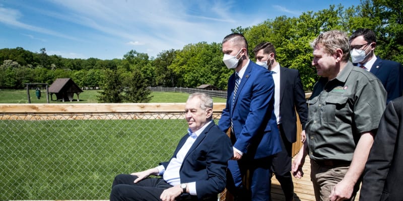 Otevření nová lávky v Lánské oboře v červnu 2021. Na snímku jsou prezident Miloš Zeman a ředitel Lesní správy Lány Miloš Balák (vpravo).