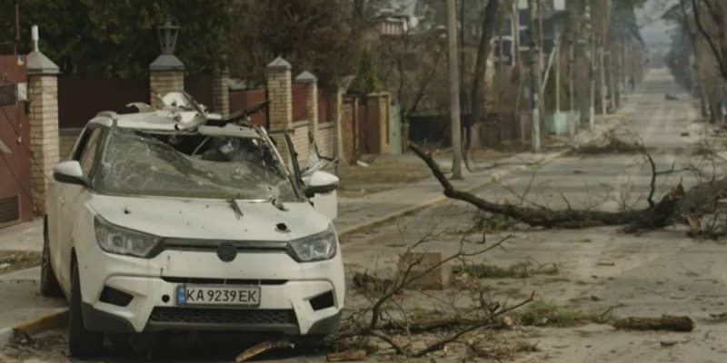 Zničená ulice v Irpini