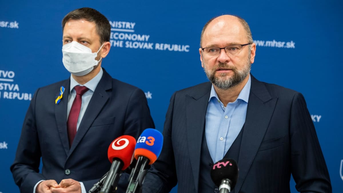 Slovenský premiér Eduard Heger (vlevo) a ministr hospodářství Richard Sulík (vpravo) se neshodnou, jak platit za ruský plyn.