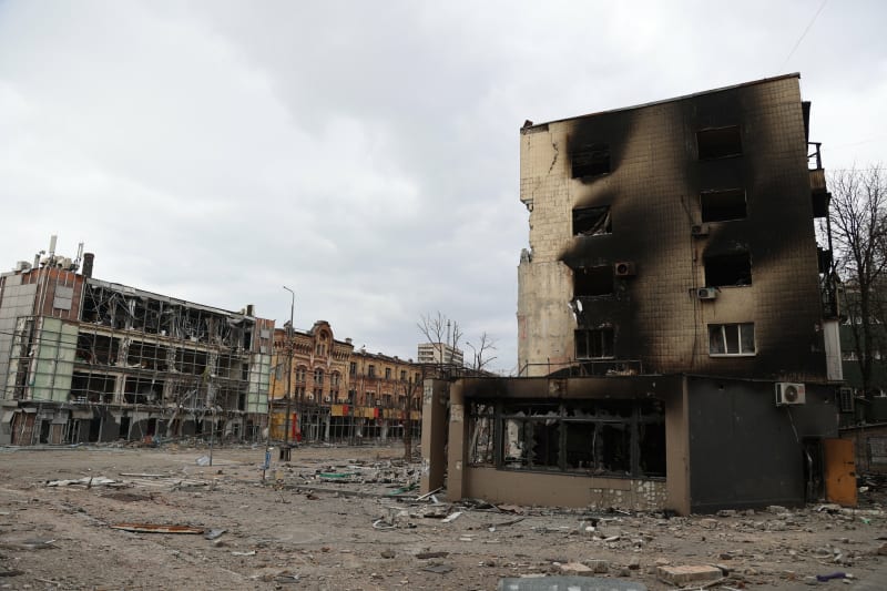 Zdevastované sídliště v Mariupolu, 5. dubna