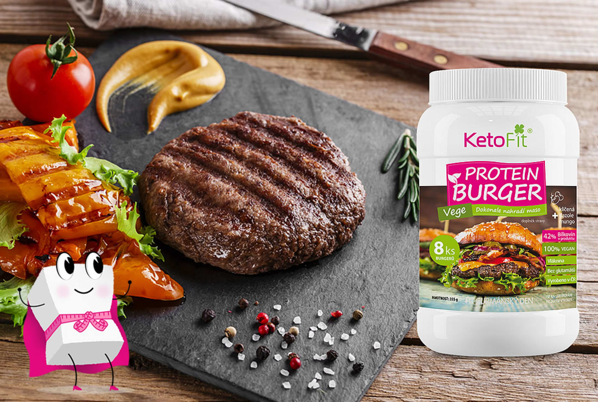 KetoFit vege burger pro FIT postavu se 42 % bílkovin.
