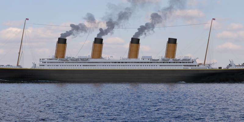 Grafika slavné lodi Titanic z dílny CNN Prima NEWS k výročí 110 let od spuštění lodi na vodu.