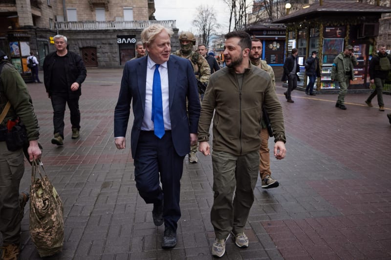 Návštěva Borise Johnsona v Kyjevě (9. 4. 2022).