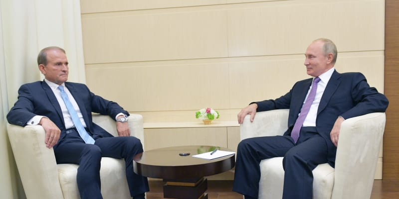Ukrajinský magnát Viktor Medvedčuk (vlevo) hovoří s ruským prezidentem Vladimirem Putinem během setkání v rezidenci Novo-Ogarjovo u Moskvy, úterý 6. října 2020. 