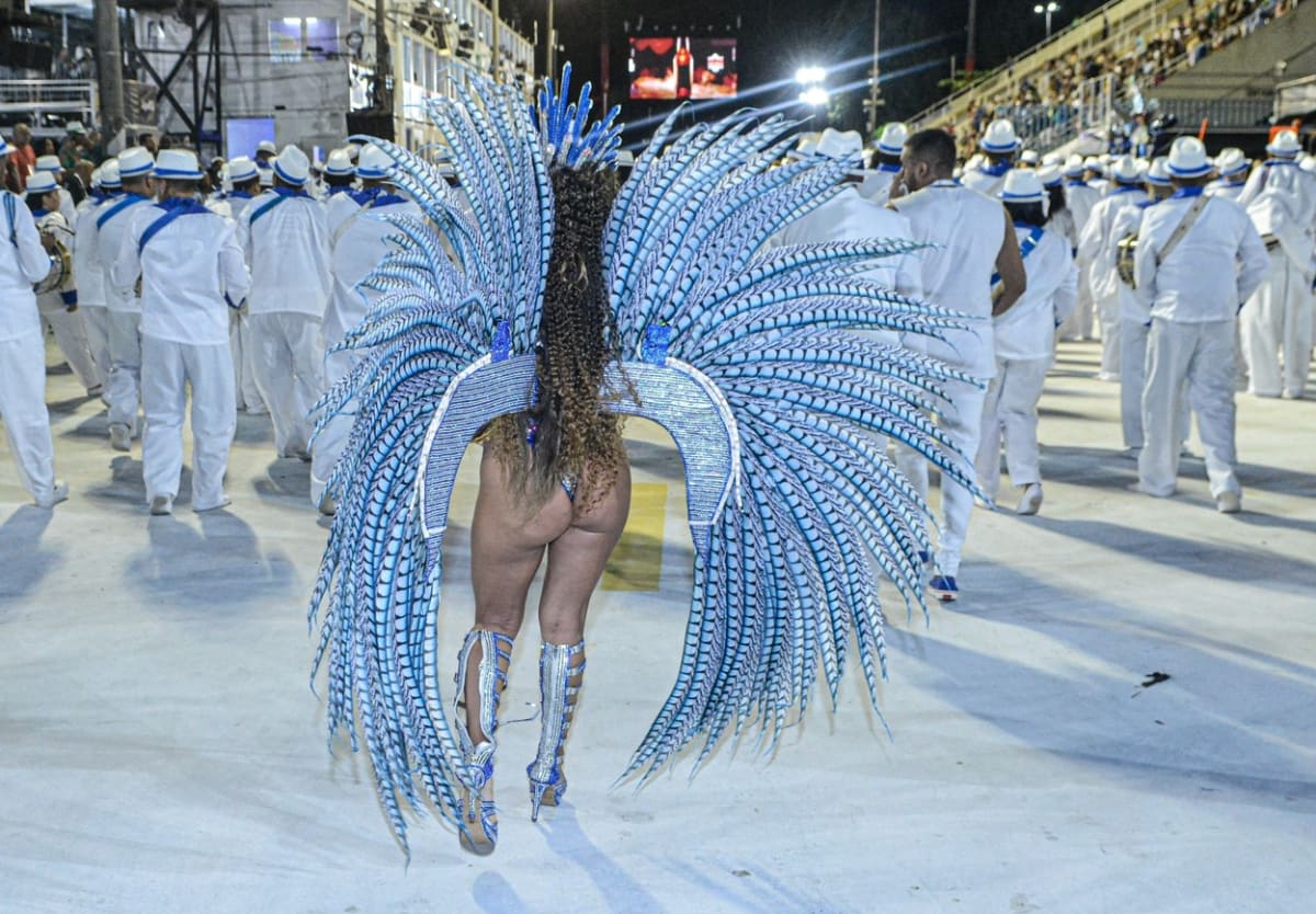 Pohled na pozadí karnevalu v Riu de Janeiru. 