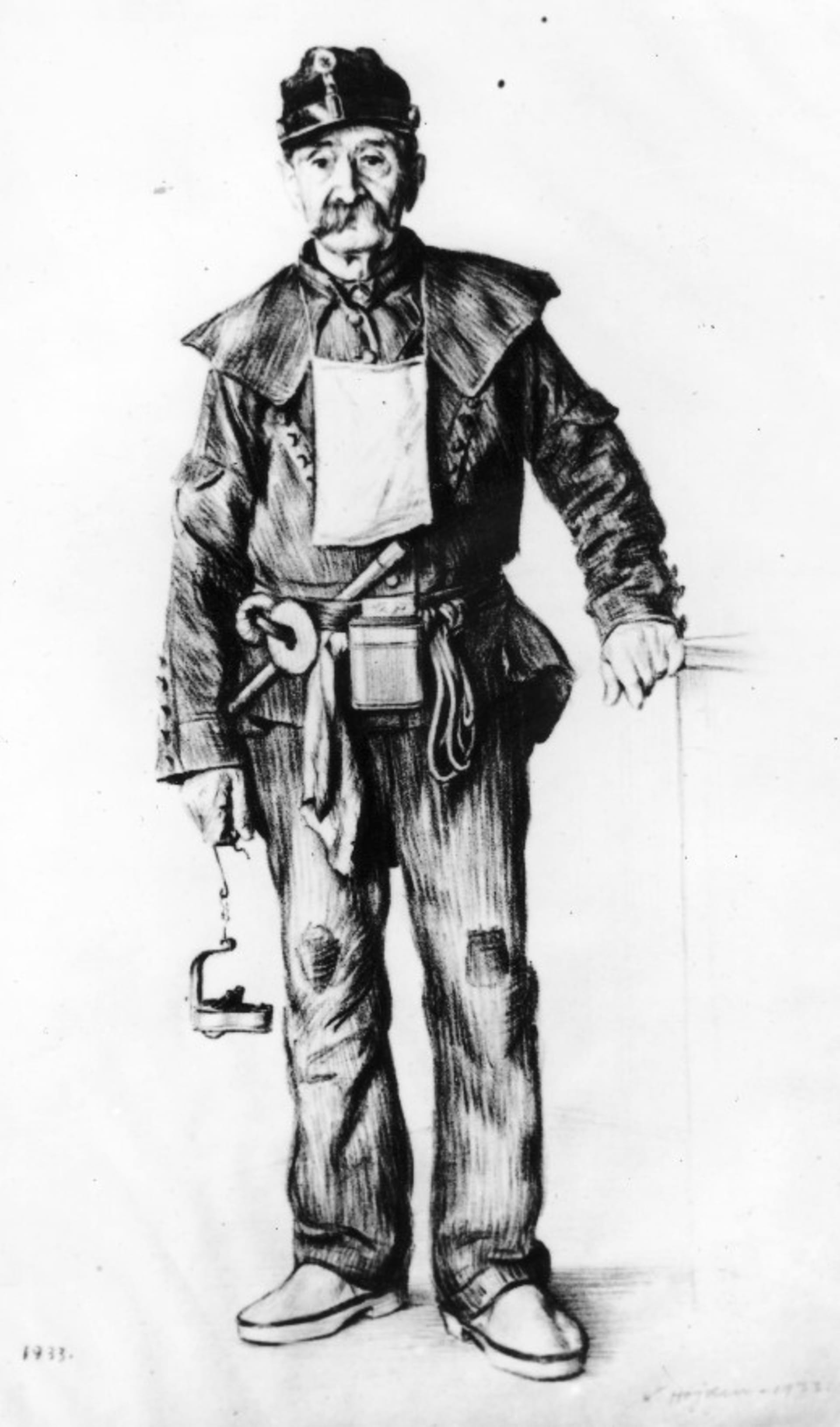 Horník v pracovním oděvu, období 19. a počátek 20. století