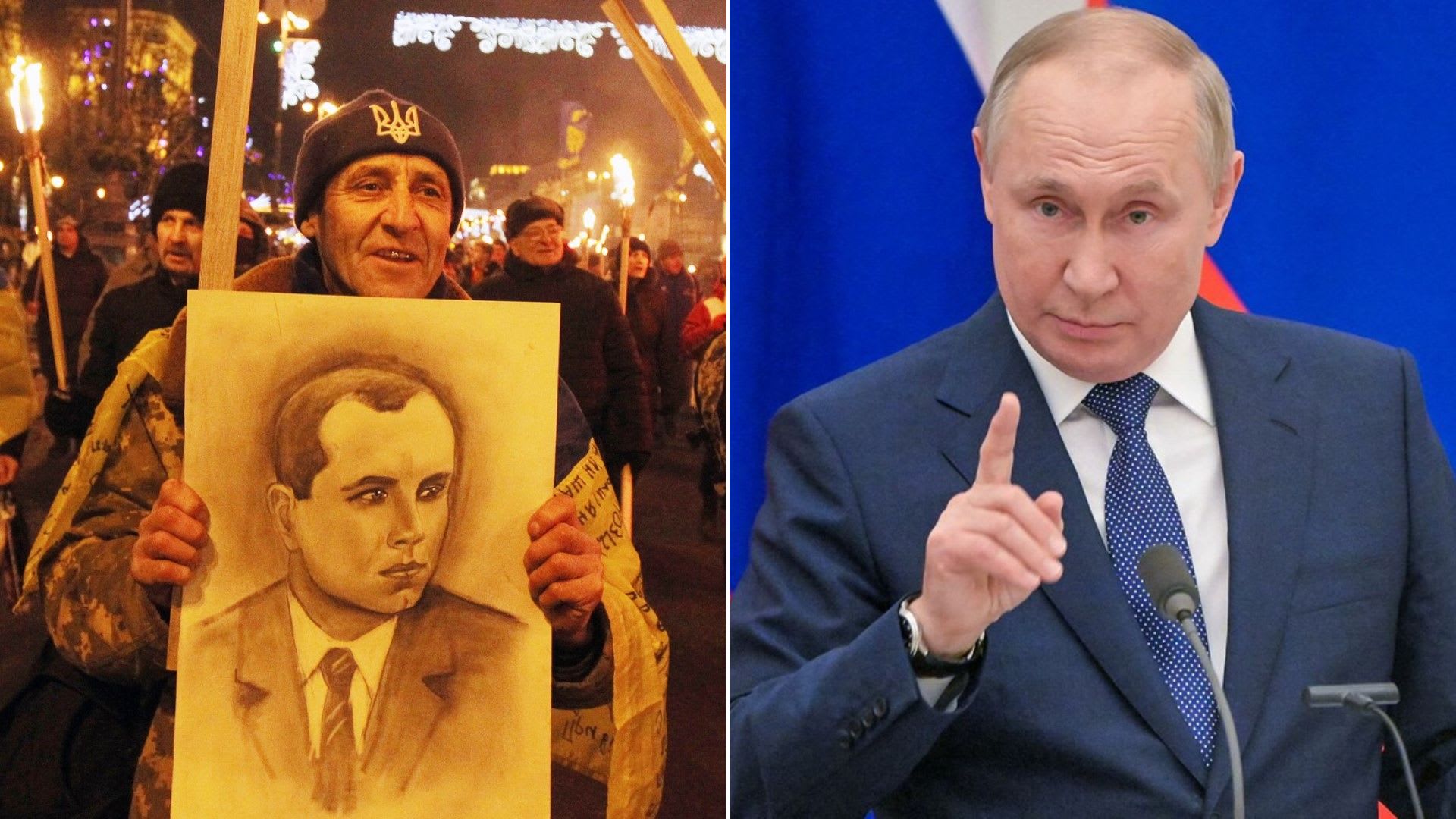 Ukrajinští demonstranti v posledních letech nosili Banderovy portréty