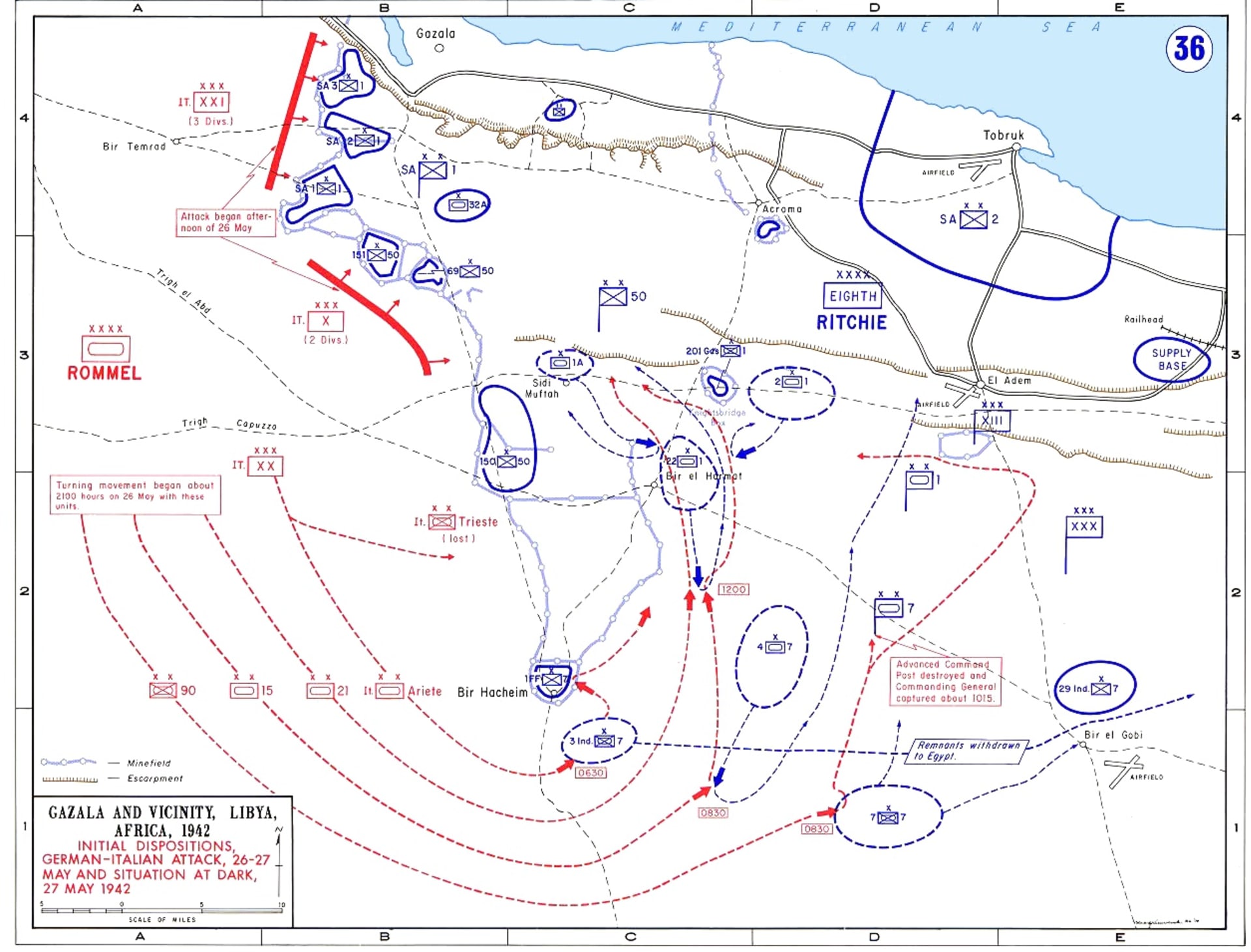 Válečná situace kolem Tobruku v květnu 1942
