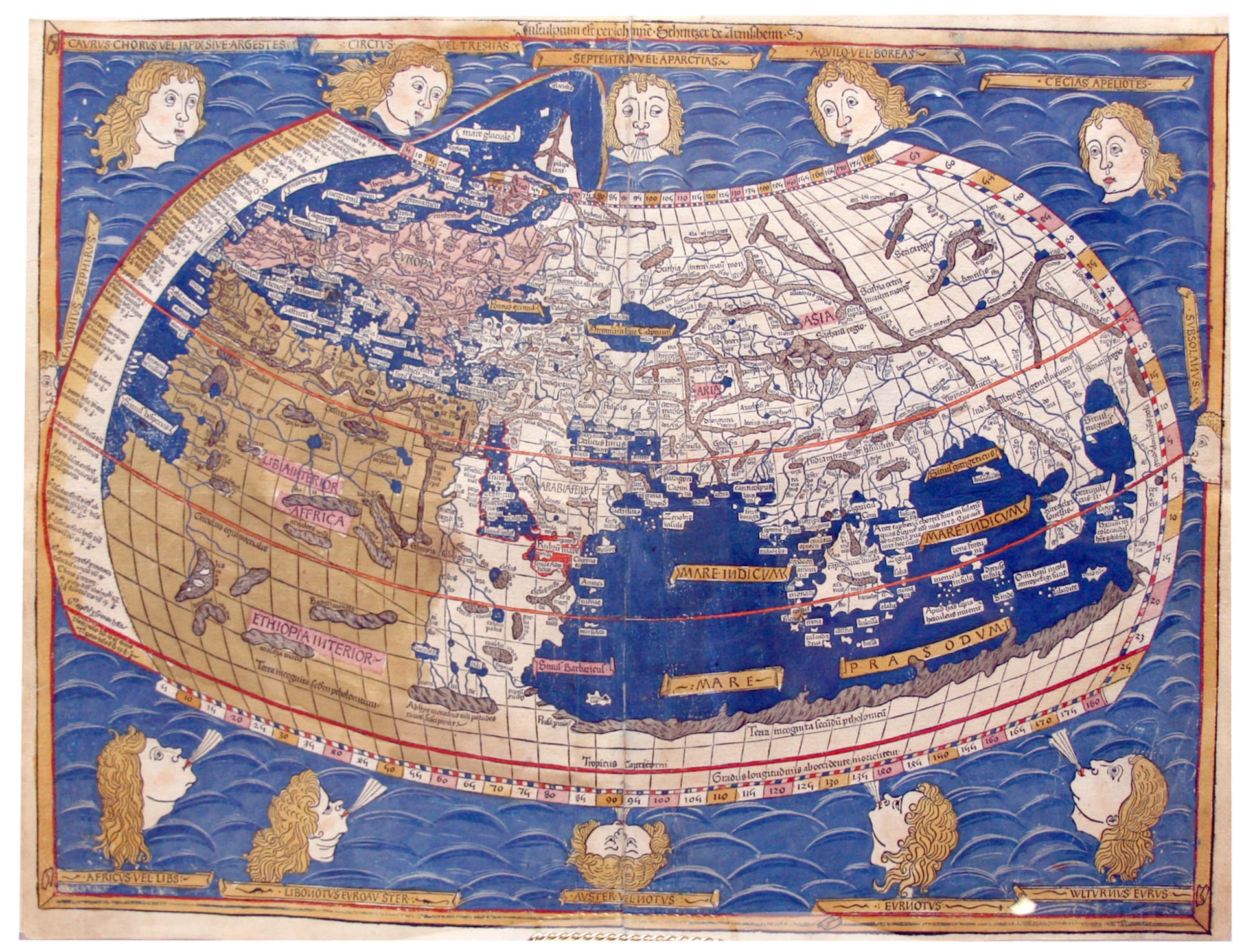 Překreslená Ptolemaiova mapa (původně z roku 140 našeho letopočtu)