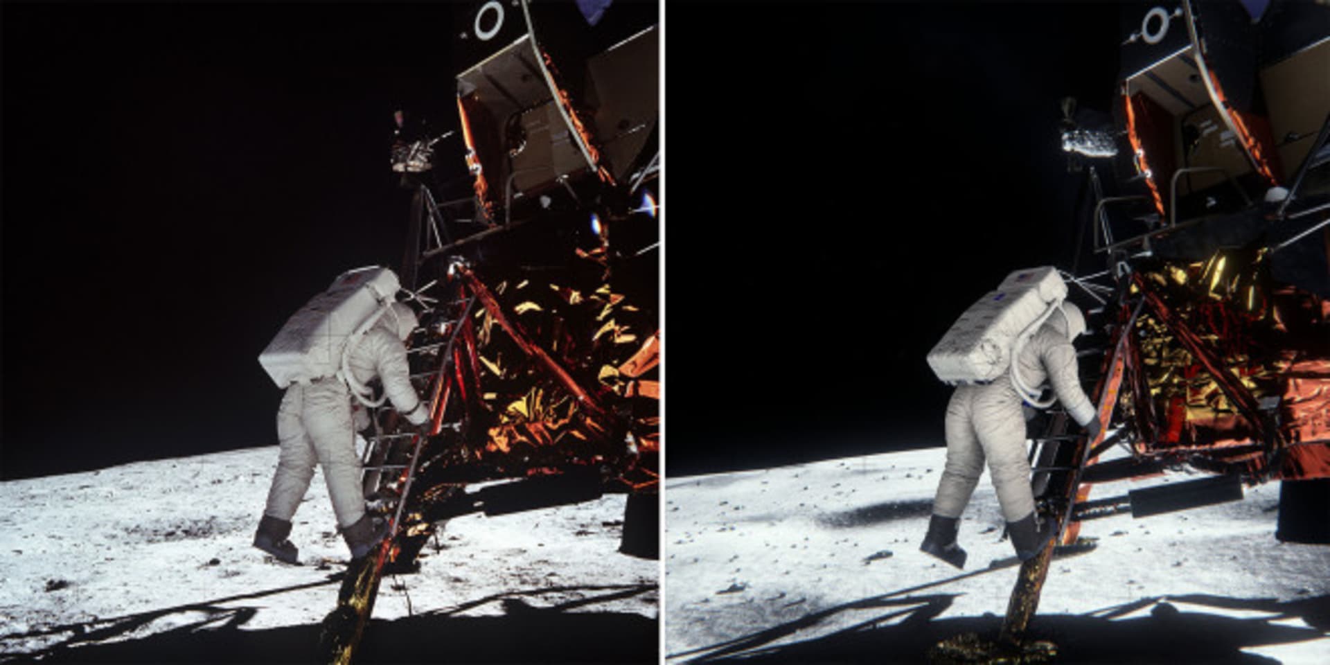 Přistání na Měsíci - vlevo originál, vpravo kopie