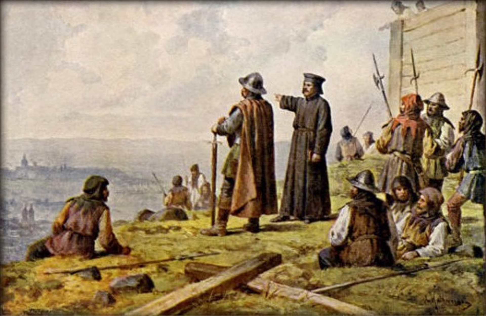 Josef Mathauser – Jan Žižka s knězem Václavem Korandou roku 1420 hledí s Vítkova na Prahu
