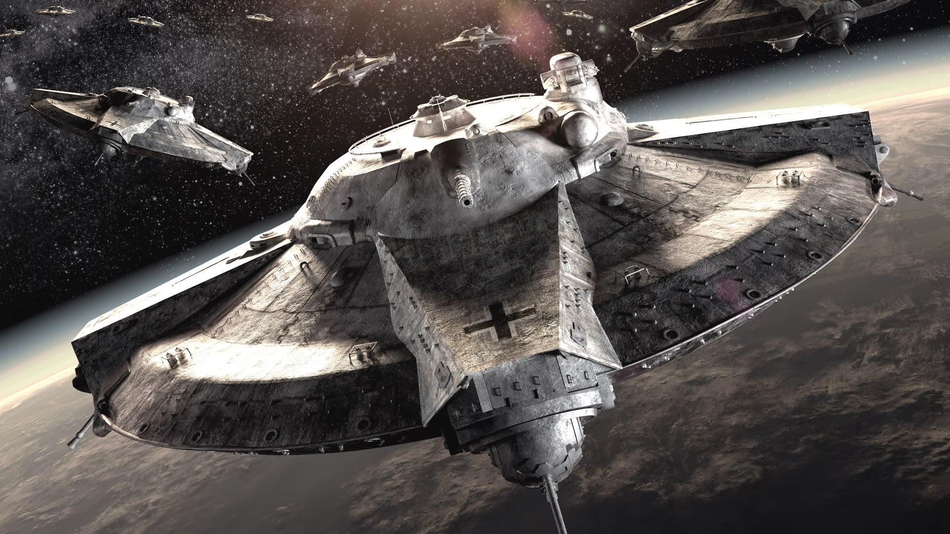 Fotka ze sci-fi filmu Iron Sky, ve kterém mají nacisté základnu na Měsíci.