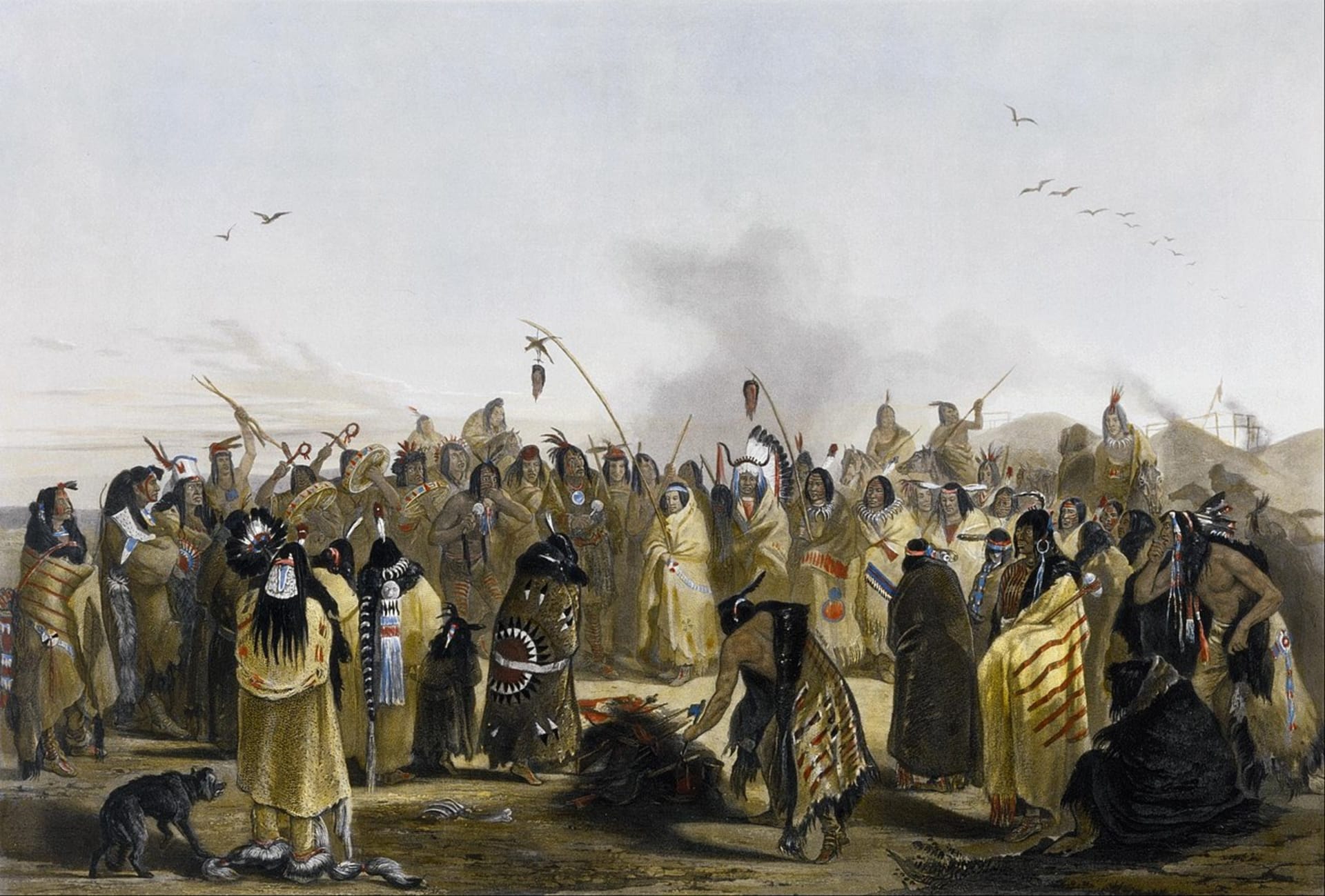 Siouxové tančí kolem skalpů zabitých nepřátel, kolem roku 1843