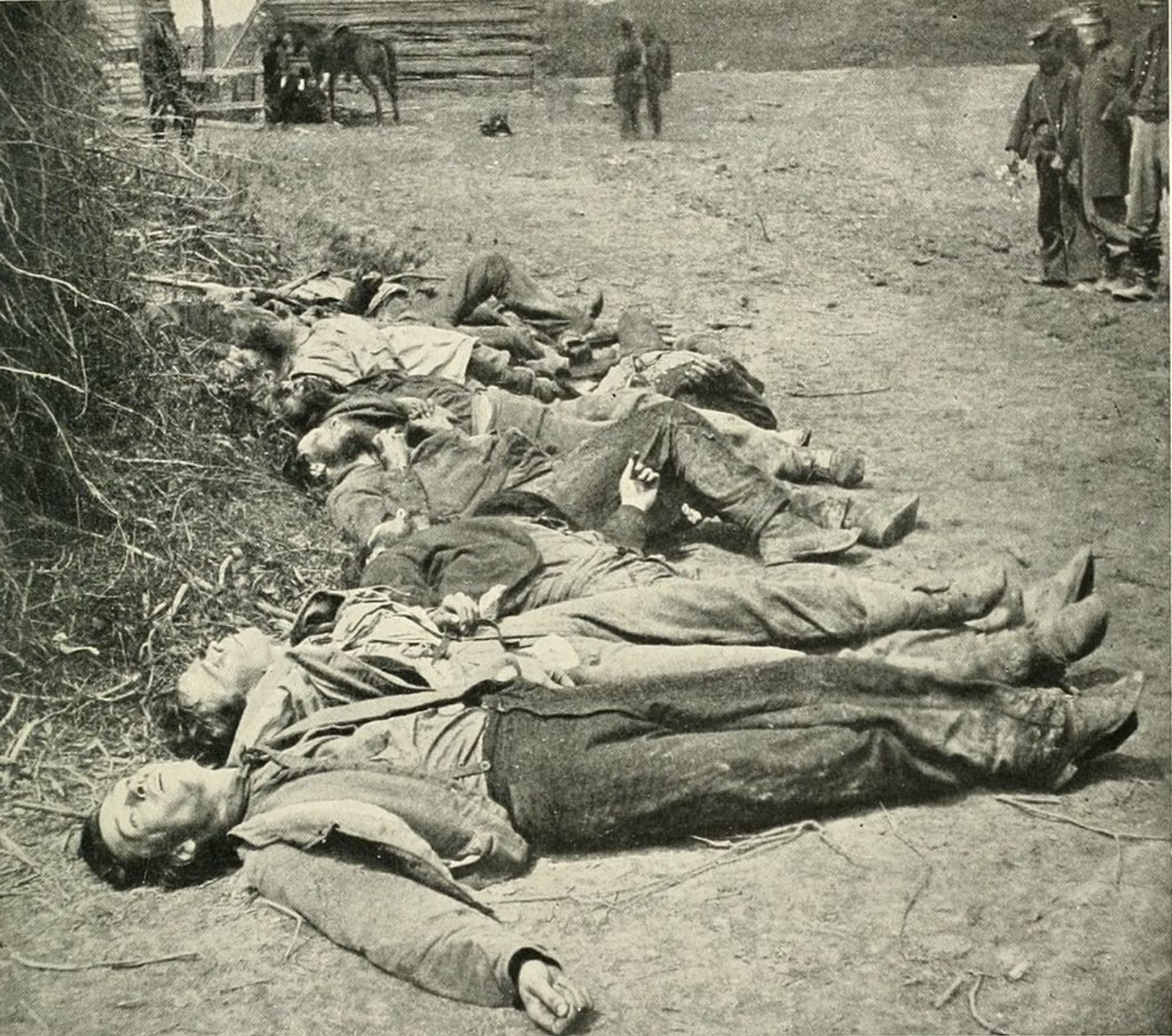 Padlí vojáci Konfederace po bitvě u Spotsylvanie
