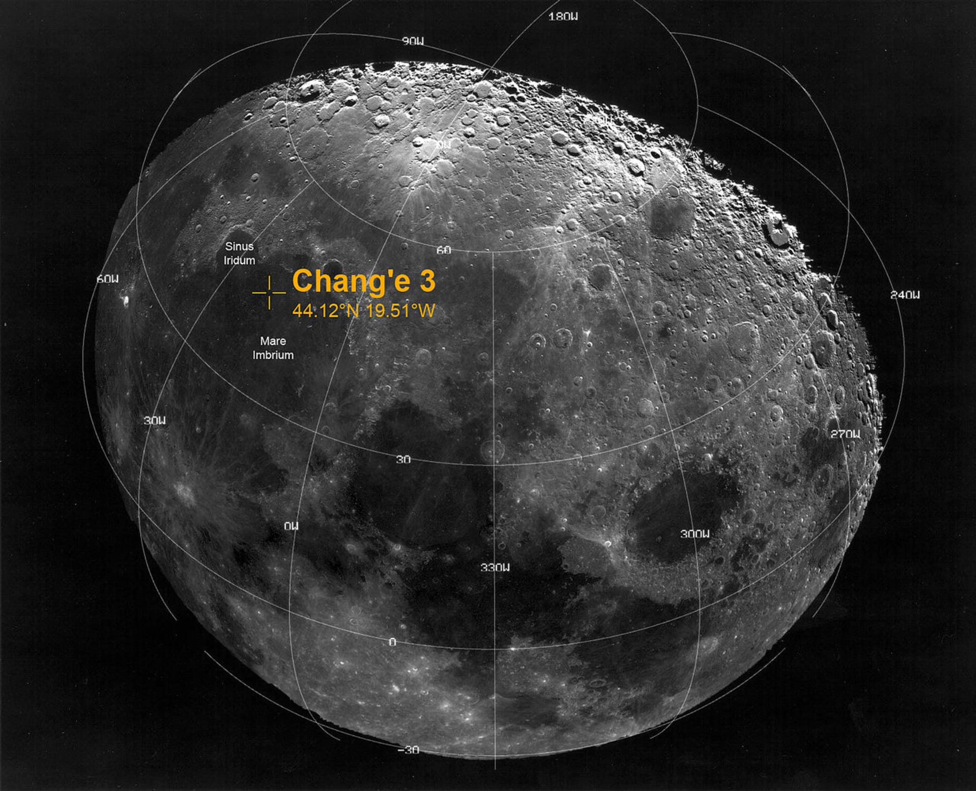 Místo, kde přistála čínská sonda Čchang-e 3
