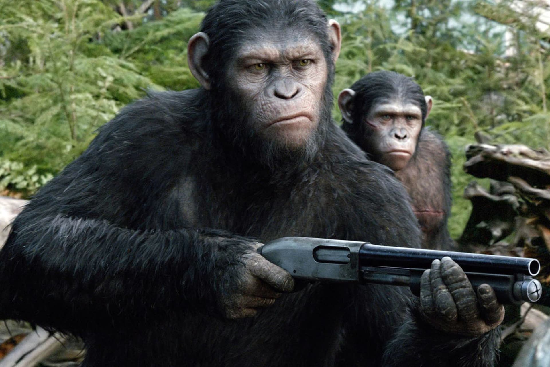 Ozbrojení šimpanzi z filmu Planeta opic