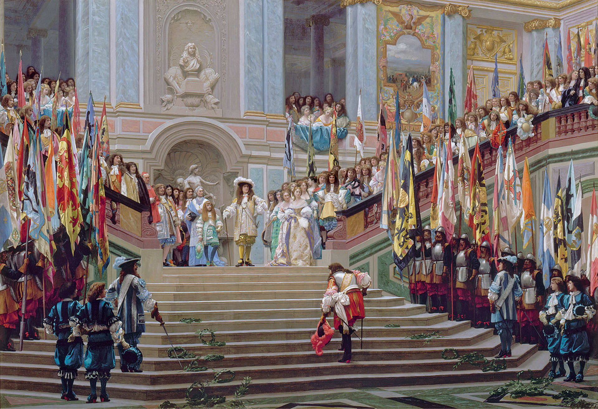 Přijetí knížete z Condé na dvoře ve Versailles roku 1674 - sledujte boty