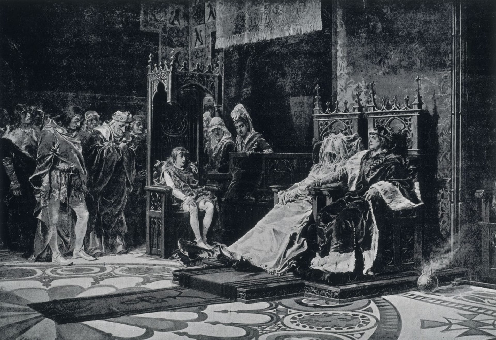 Vyobrazení legendy o tom, že Pedro posadil mrtvou Inés na trůn