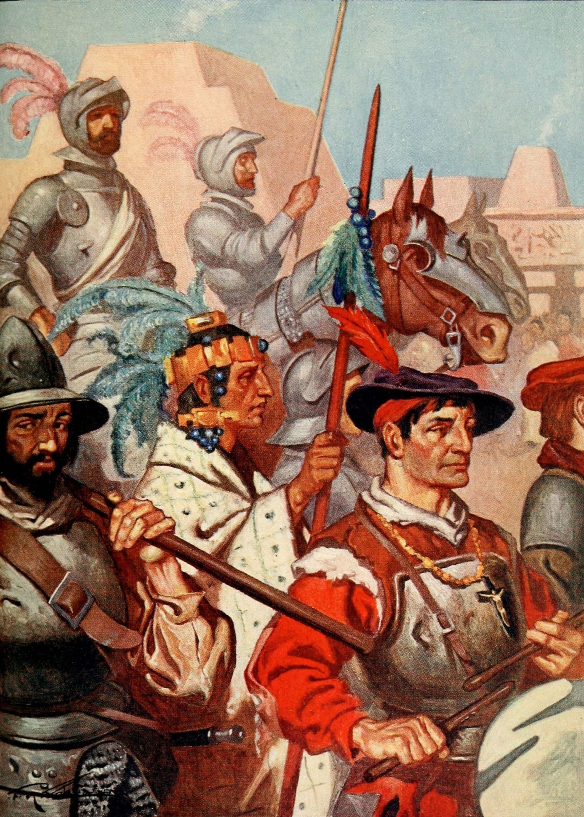 Konquistadoři a jejich spojenci před Tenochtitlanem