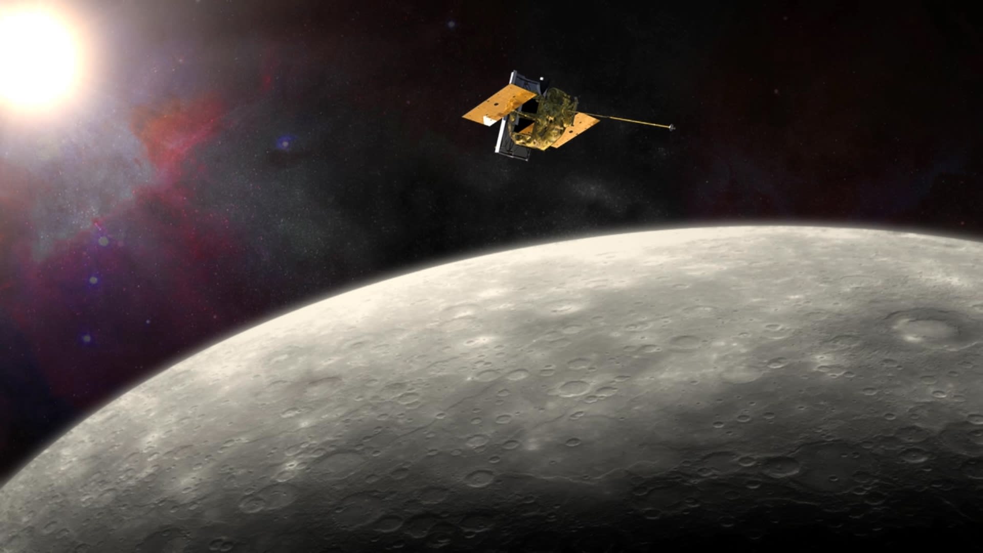 Vizualizace vesmírné sondy nad Merkurem