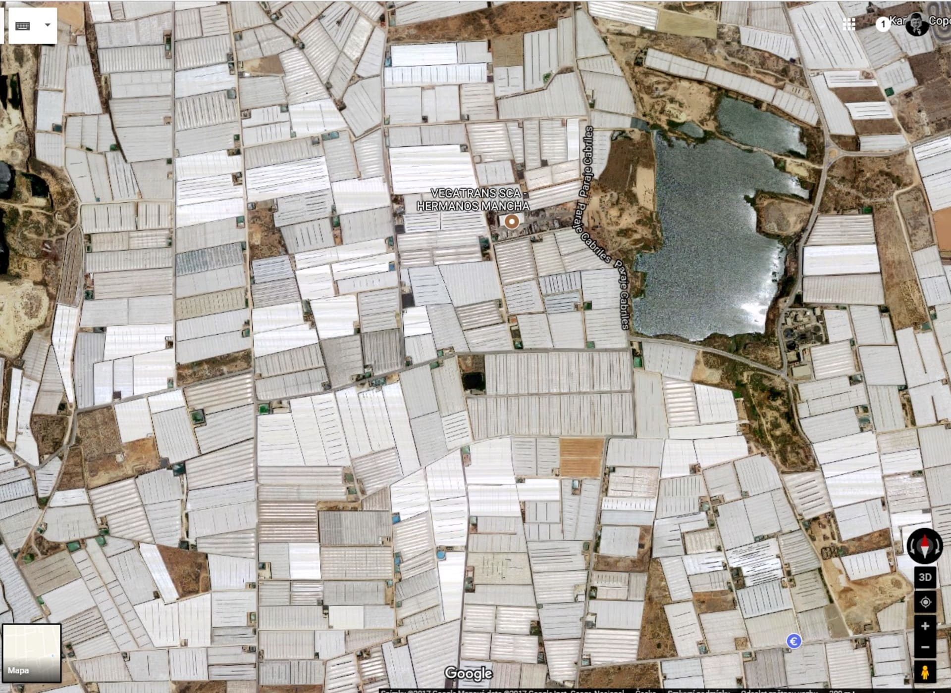 Foliovníkové pole ve Španělsku na google maps