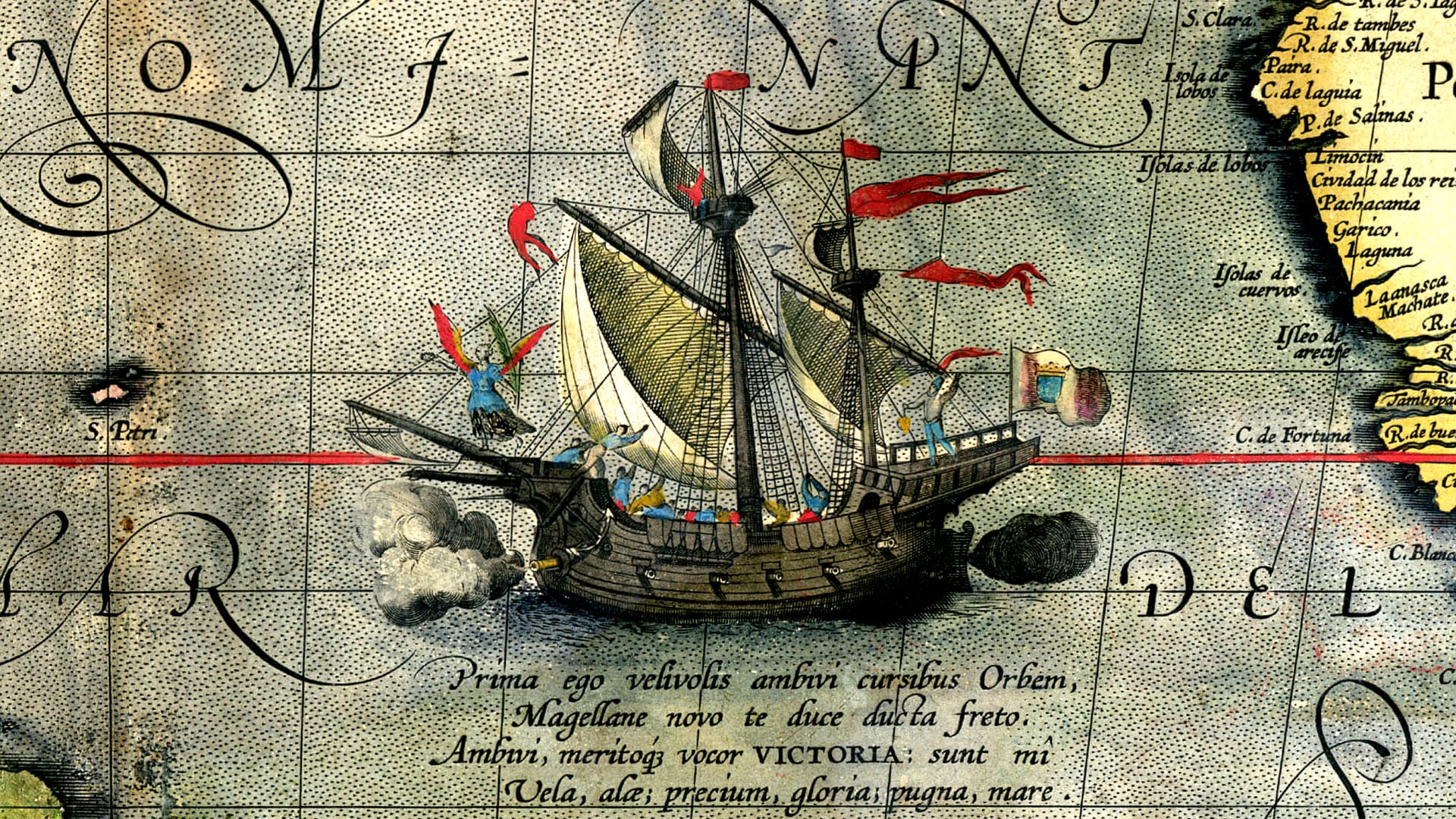 Detail historické mapy s lodí Victoria