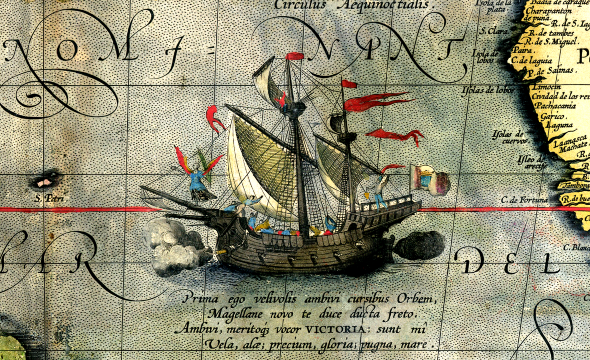 Detail mapy z roku 1590 zobrazující loď Victoria