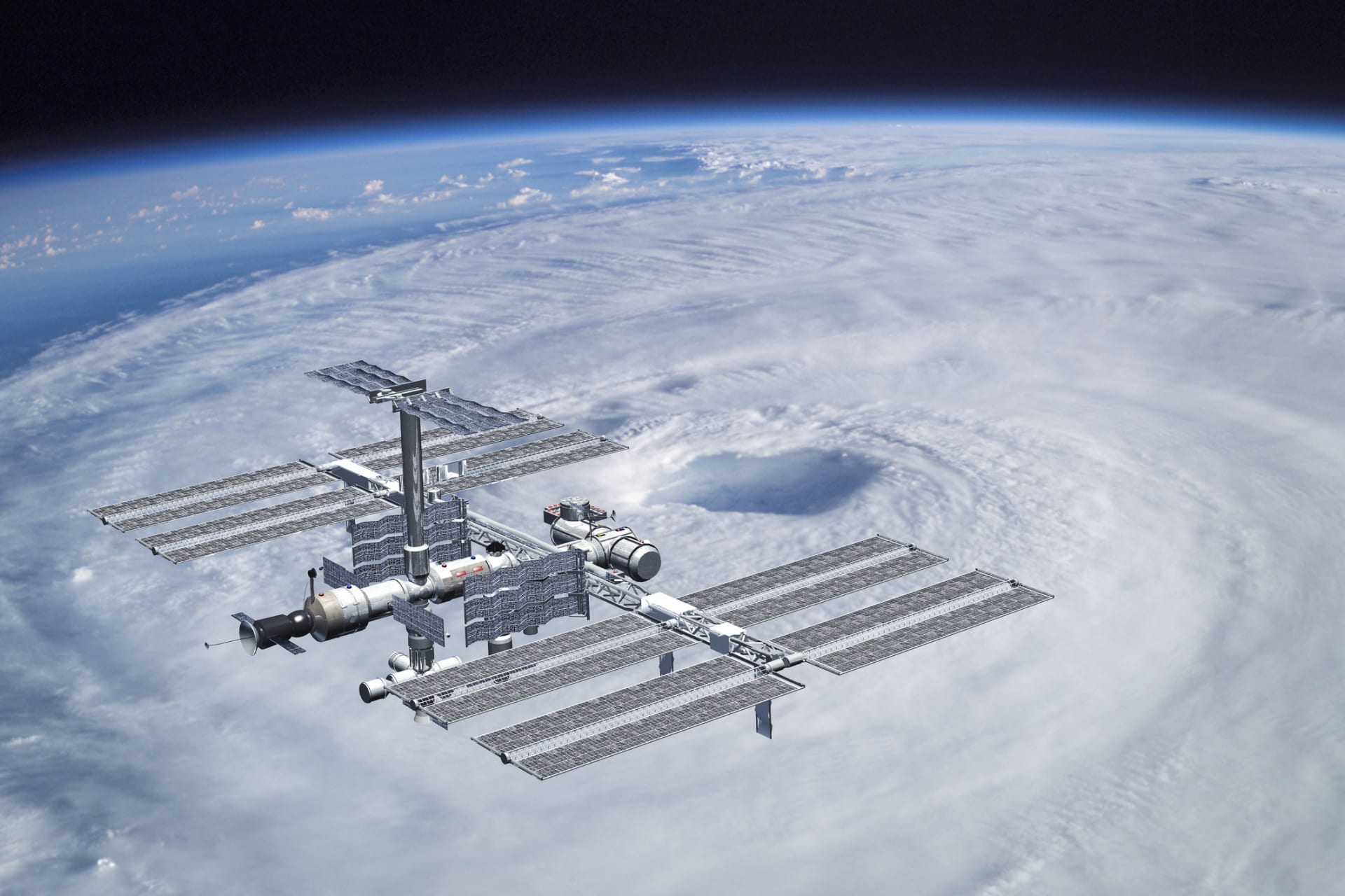 Mezinárodní vesmírná stanice přelétá nad hurikánem