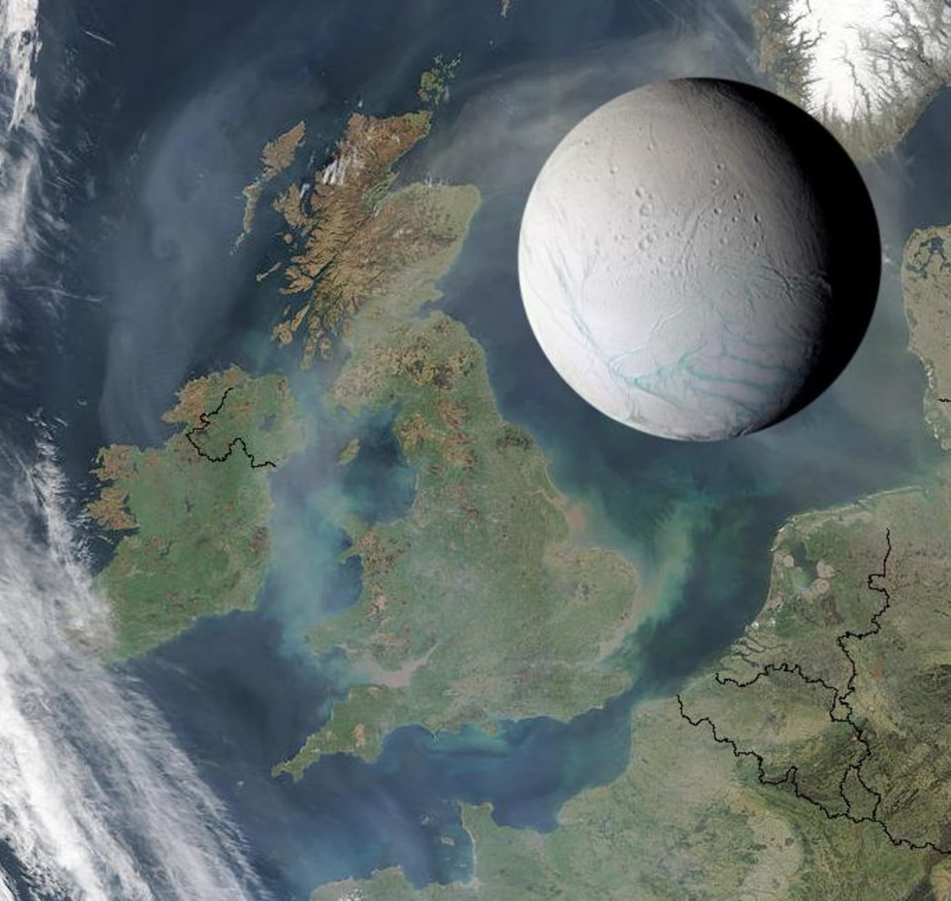 Enceladus má v průměru 500 kilometrů, což je srovnatelné s velikostí Velké Británie.