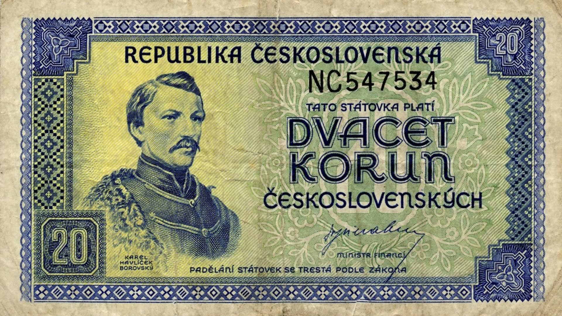 Karel Havlíček Borovský na dvacetikorunové bankovce