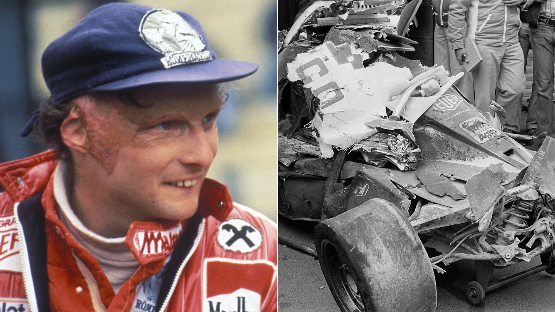 Niki Lauda a zbytky jeho Ferrari